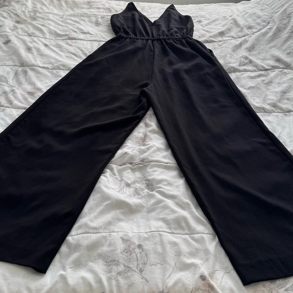 H&M Conscious Black wide leg spaghetti straps jumpsuit with pockets, size 4